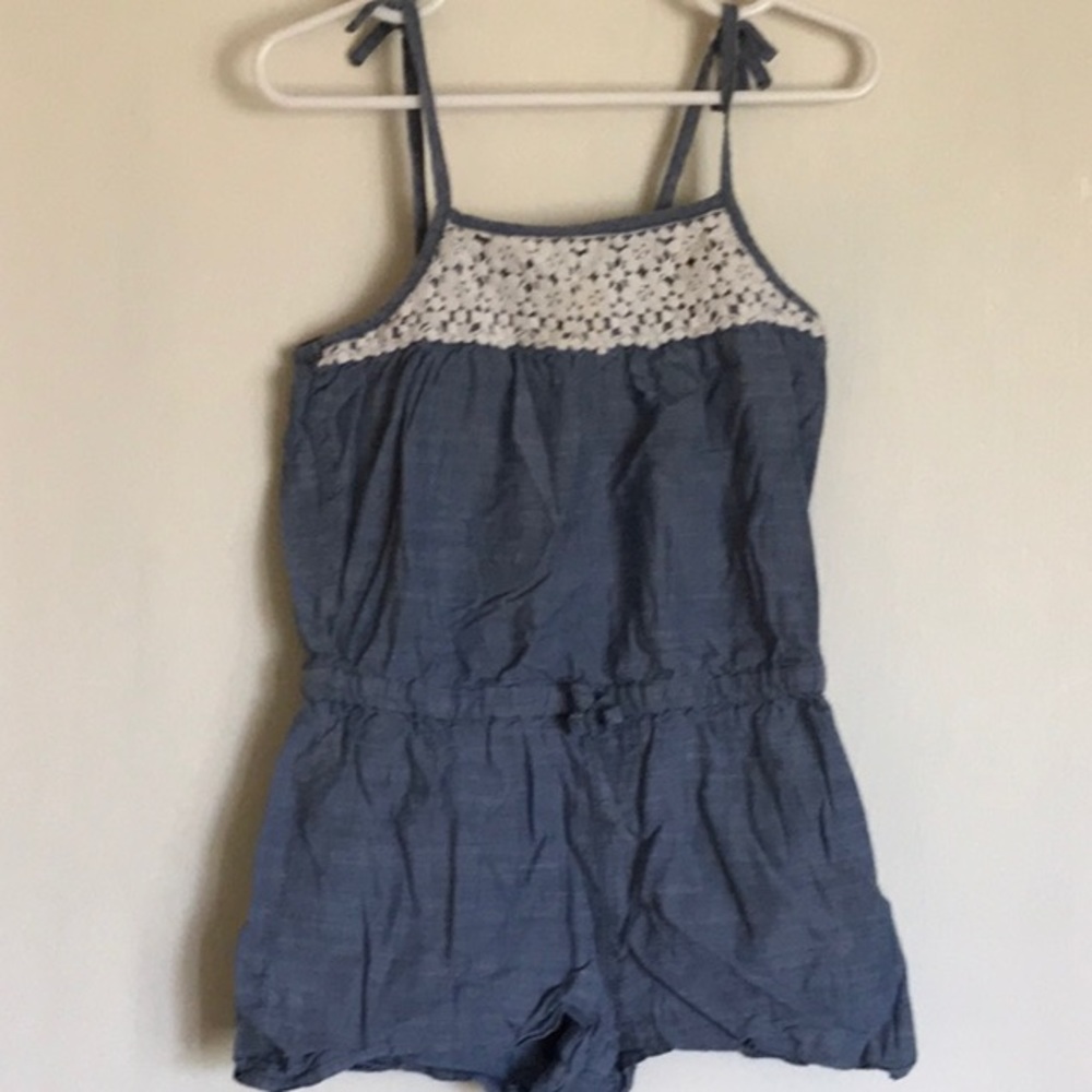 Girls denim shorts romper.